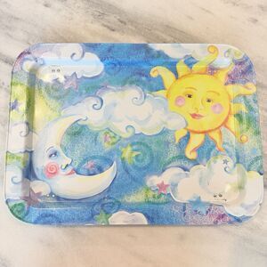 VTG 90s Fold Up Celestial Sun Moon Clouds Metal Floor Lap TV Food Tray